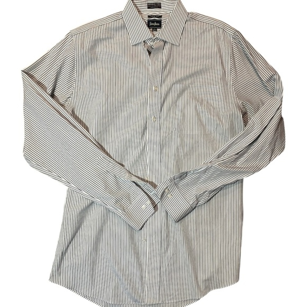 Neiman Marcus Black and White Striped Dress Shirt